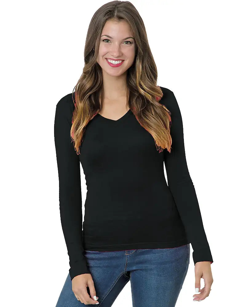 JUNIOR FINE JERSEY LONG SLEEVE DEEP V-NECK