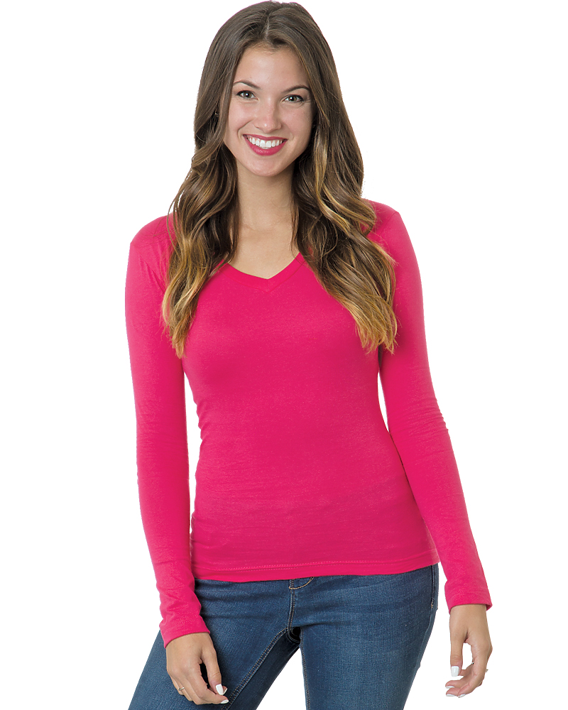 JUNIOR FINE JERSEY LONG SLEEVE DEEP V-NECK