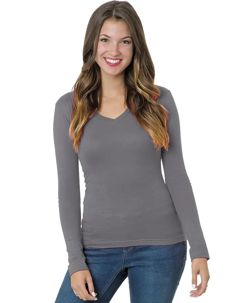 JUNIOR FINE JERSEY LONG SLEEVE DEEP V-NECK
