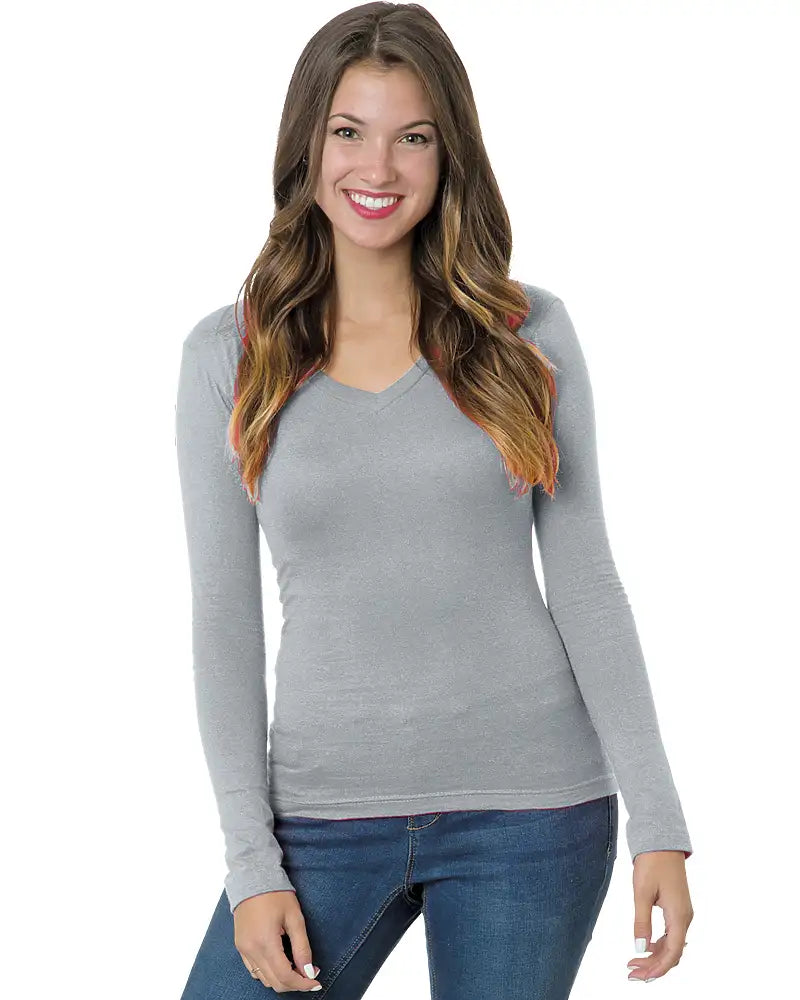 JUNIOR FINE JERSEY LONG SLEEVE DEEP V-NECK
