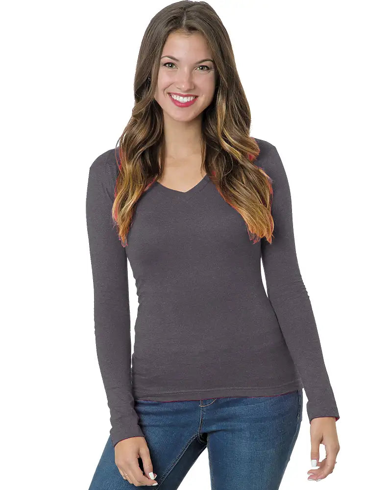 JUNIOR FINE JERSEY LONG SLEEVE DEEP V-NECK