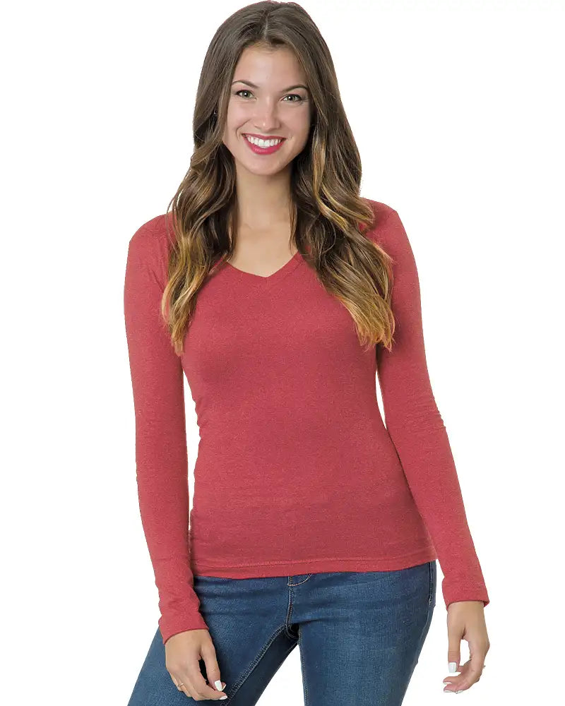 JUNIOR FINE JERSEY LONG SLEEVE DEEP V-NECK
