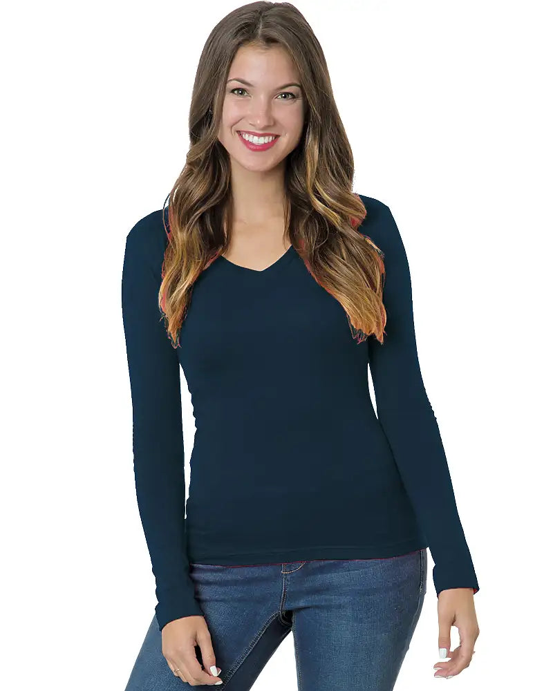 JUNIOR FINE JERSEY LONG SLEEVE DEEP V-NECK