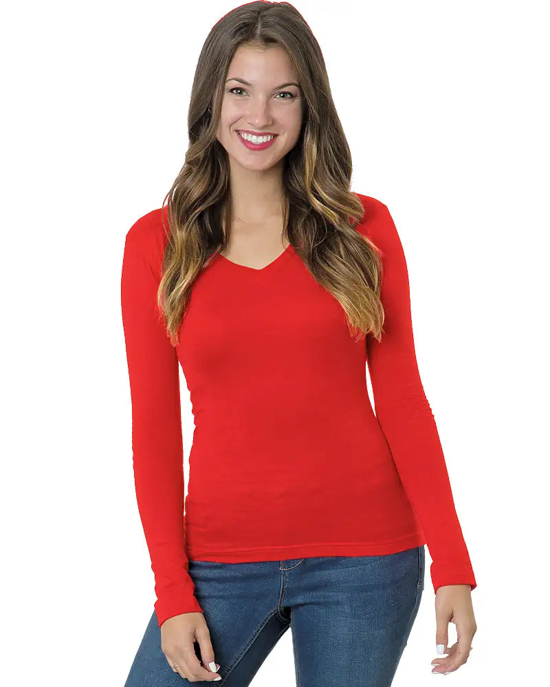 JUNIOR FINE JERSEY LONG SLEEVE DEEP V-NECK