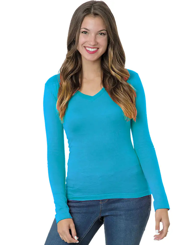 JUNIOR FINE JERSEY LONG SLEEVE DEEP V-NECK