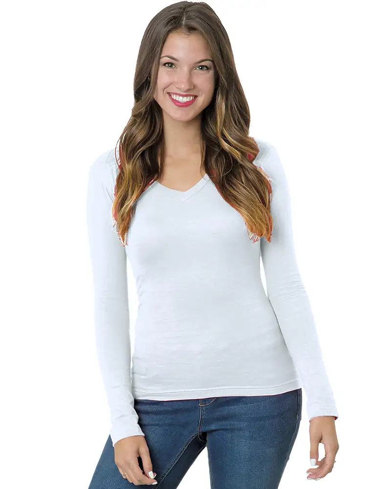 JUNIOR FINE JERSEY LONG SLEEVE DEEP V-NECK
